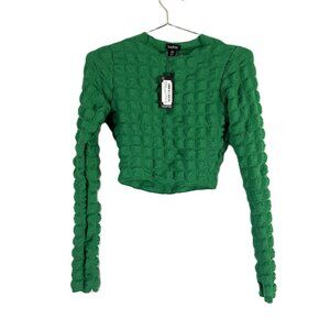 Boohoo Emerald Textured Long Sleeve Crop Top